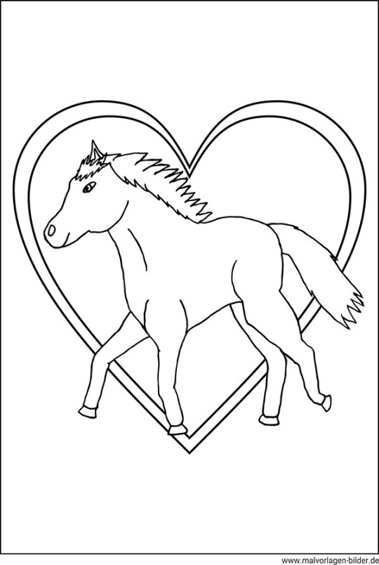 Ausmalbild Pferd mit einem großen Herz