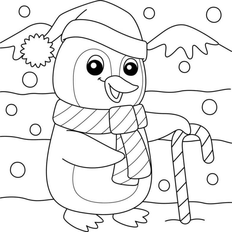 Bild von weihnachts-santa-pinguin-zum-ausmalen-fur-kinder-vektor